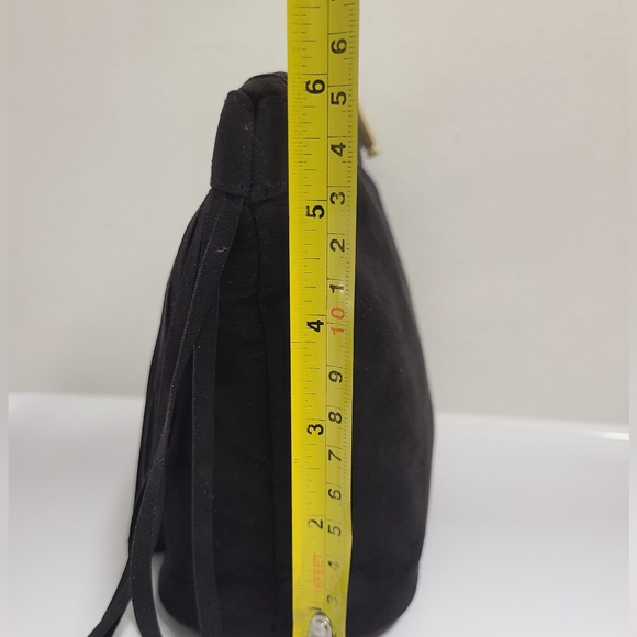 KESTREL Black Faux Suede Fringe Accessory Clutch Bag with Wristlet Strap - Picture 12 of 15